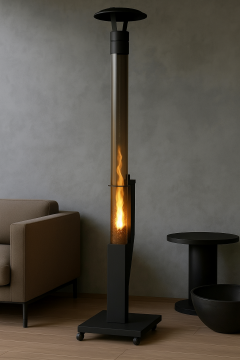 Kafe ve Restoran Dumansız Pelet Isıtıcı Füze Tipi Cam Boru Tekerlekli