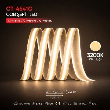 Cata 12V Yüksek Lümen Cob Şerit Led Aydınlatma Gün Işığı ct-4541G