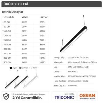 Linear Aydınlatma 60Cm Samsung Led Sıva Üstü Led Lineer Armatür 5x8 Cm Kasa