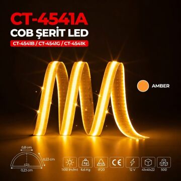 Cata 12V Yüksek Lümen Cob Şerit Led Aydınlatma Amber ct-4541A