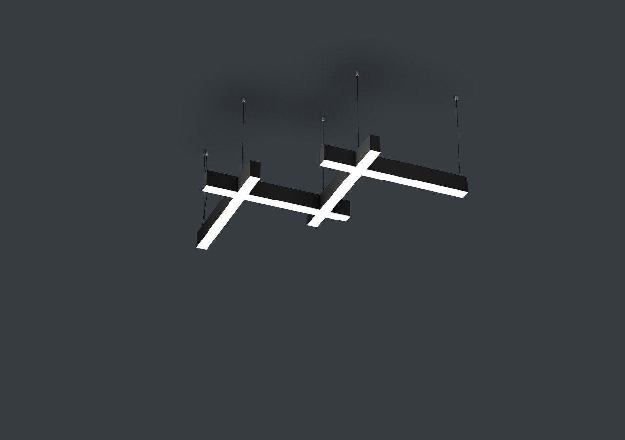 İkili Linear Takım Aydınlatma Modern Led Avize Lineer Armatür 2700K (Sarı Işık) - Askılı - Siyah