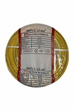 Altın Kablo 1,5 mm Nya Tek Damarlı Bakır Elektrik Kablosu Sarı Yeşil 100 Metre