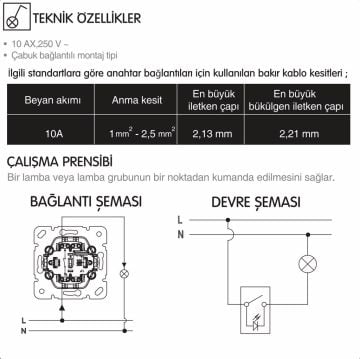 Viko Thea Blu Komütatür İkili Anahtar Mekanizma + Kapak