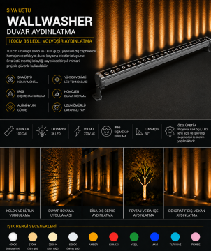 Sıva Üstü Wallwasher Duvar Aydınlatma 100Cm 36 Ledli Volvoşır Aydınlatma