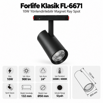 Forlife Klasik FL-6671 10W Spot Magnet Ray Aydınlatma Siyah Kasa