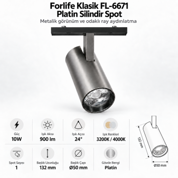 Forlife Klasik FL-6671 10W Spot Magnet Ray Aydınlatma Platin Kasa