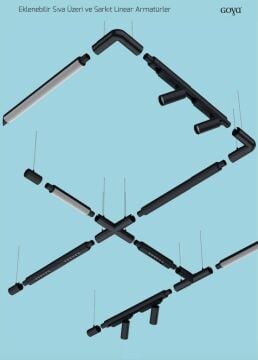 Goya Yuvarlak Monofaze Linear Ray Aparatı 141CM GY 8063-141 Siyah - Baffle Tavan Montaj
