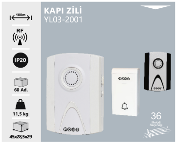 Noas Kablosuz Kapı Zili 36 Moledili YL03-2001