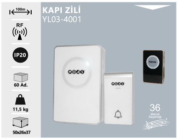 Noas Modern Kablosuz Kapı Zili 36 Moledili YL03-4001