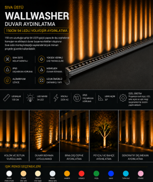 Sıva Üstü Wallwasher Duvar Aydınlatma 150Cm 54 Ledli Volvoşır Aydınlatma