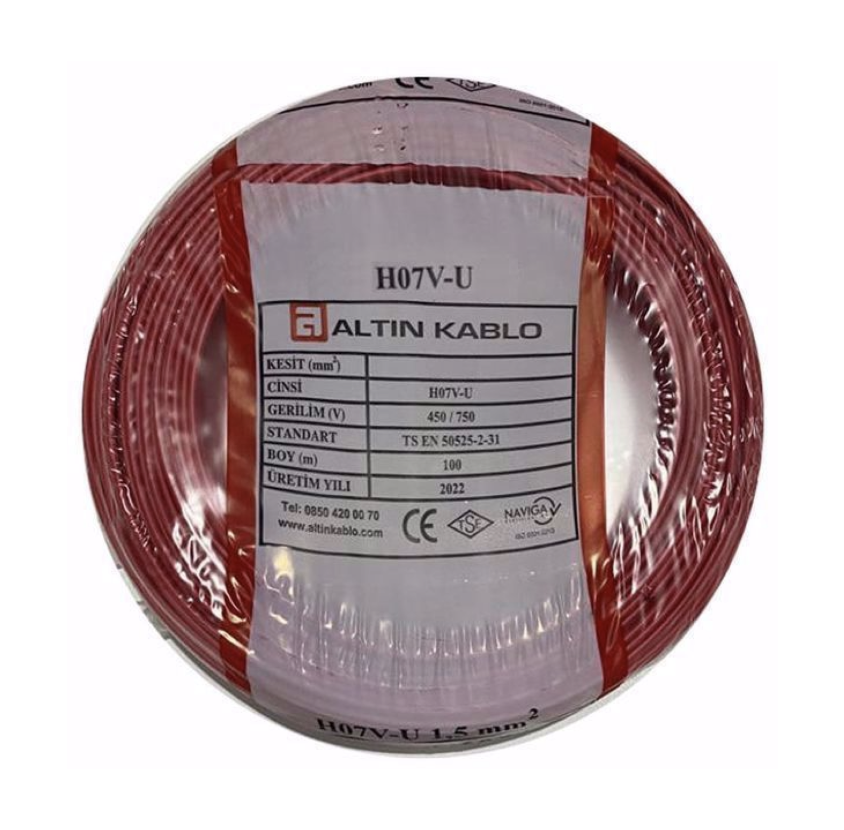 Altın Kablo 25 mm Nya Tek Damarlı Bakır Elektrik Kablosu Kırmızı 100 Metre
