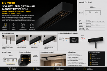 Goya Sıva Üstü Slim Çift Kanallı Magnet Ray 3 Metre GY 2030-3