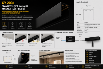 Goya Sıva Üstü Slim Çift Kanallı Magnet Ray 2 Metre GY 2031-2