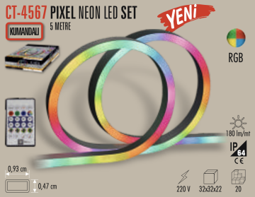 Cata 220V Kumandalı RGB Pixel Neon Led 5 Metre ct-4567