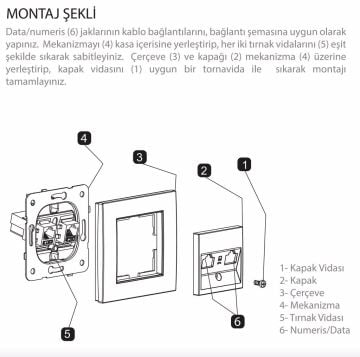 Viko Artline Novella Data-Nümeris Telefon Prizi (RJ45-CAT5E-CAT3) Mekanizma + Kapak 92600035