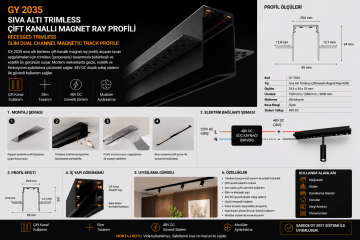 Goya Sıva Altı Trimless Slim Çift Kanallı Magnet Ray 3 Metre GY 2035-3