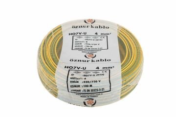 Öznur Kablo 4 mm Nya Tek Damarlı Bakır Elektrik Kablosu Sarı Yeşil 100 Metre