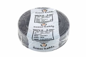 Öznur Kablo 6 mm Nya Tek Damarlı Bakır Elektrik Kablosu Siyah 100 Metre