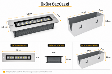 Sıva Altı Wallwasher Duvar Aydınlatma 30Cm 9 Ledli Volvoşır Aydınlatma YEŞİL