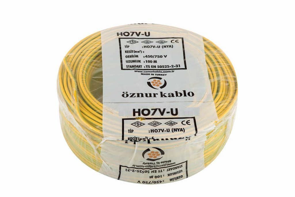 Öznur Kablo 10 mm Nya Tek Damarlı Bakır Elektrik Kablosu Sarı Yeşil 100 Metre