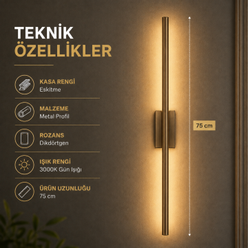 Eskitme Kasa Düz Dekoratif Çift Yönlü Duvar Aplik 75CM