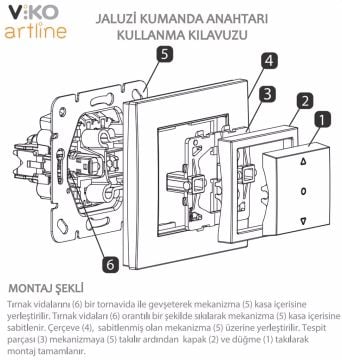 Viko Artline Novella Tek Düğmeli Jaluzi Kumanda Anahtarı Mekanizma + Kapak 92605372 Antrasit