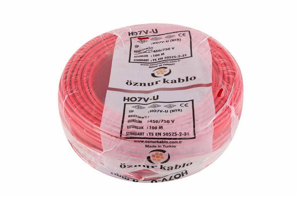 Öznur Kablo 16 mm Nya Tek Damarlı Bakır Elektrik Kablosu Kırmızı 100 Metre