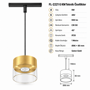 Forlife Klasik FL-2221 G KM 9W Sarkıt Avize Magnet Ray Aydınlatma Gold Kasa