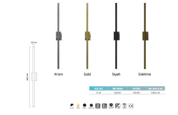 Eskitme Kasa Düz Dekoratif Çift Yönlü Duvar Aplik 60CM