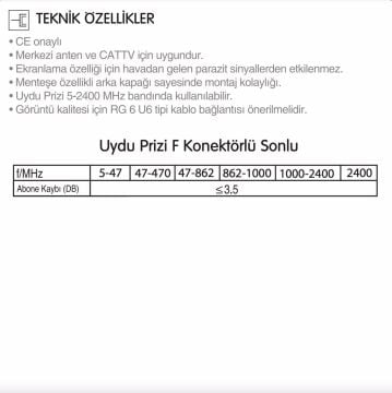 Viko Artline Novella Uydu Prizi F Konnektörlü Sonlu Mekanizma + Kapak 92600009