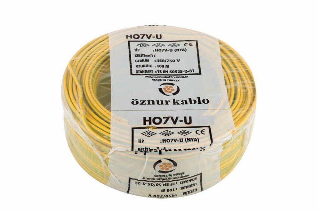 Öznur Kablo 25 mm Nya Tek Damarlı Bakır Elektrik Kablosu Sarı Yeşil 100 Metre