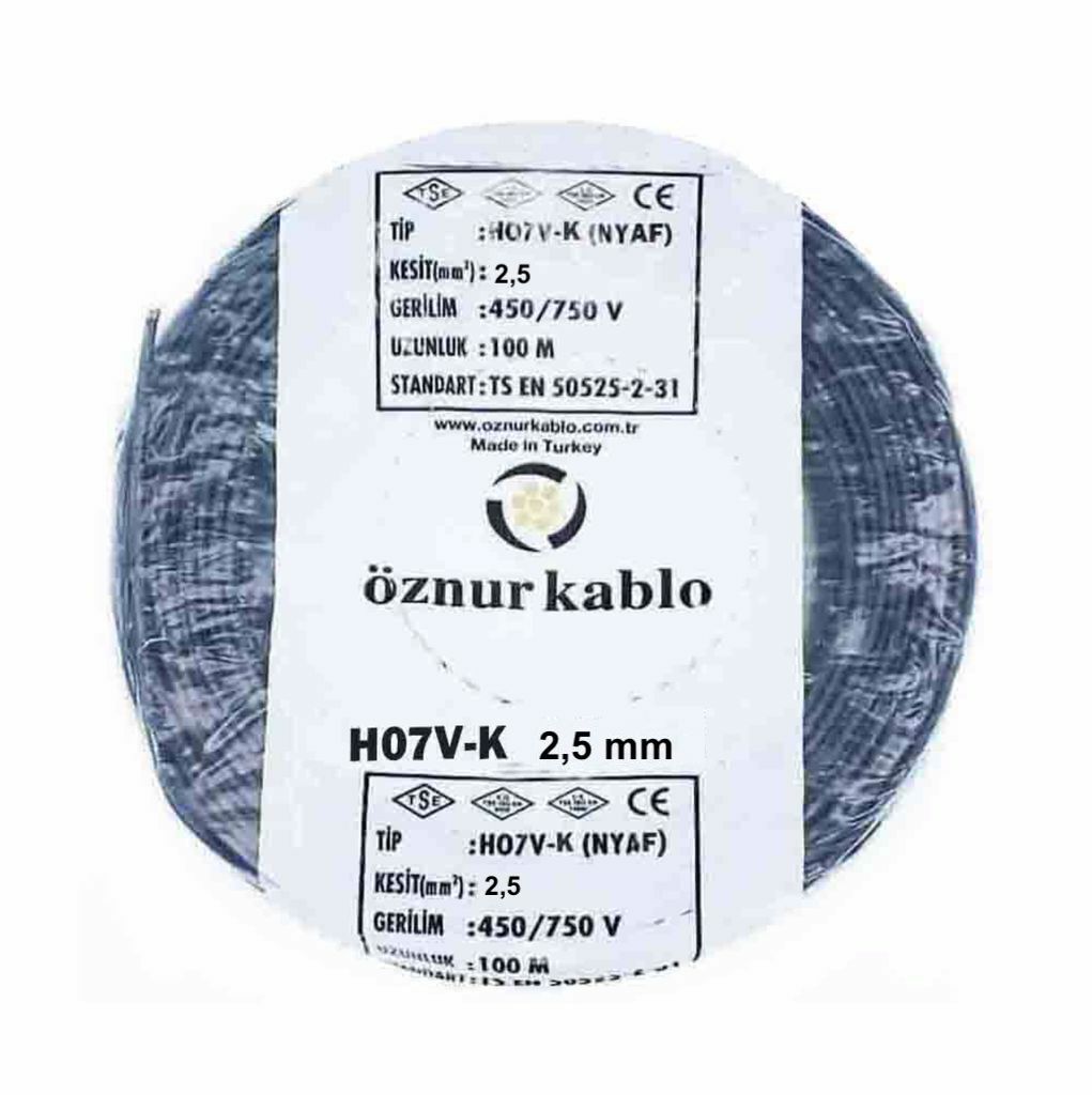 Öznur Kablo 2,5 mm Nyaf Çok Telli Bakır Elektrik Kablosu Siyah 100 Metre