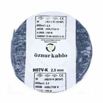Öznur Kablo 2,5 mm Nyaf Çok Telli Bakır Elektrik Kablosu Siyah 100 Metre