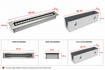 Sıva Altı Wallwasher Duvar Aydınlatma 70Cm 24 Ledli Volvoşır Aydınlatma