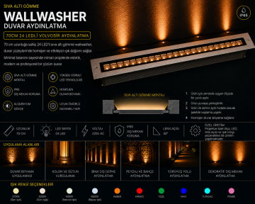 Sıva Altı Wallwasher Duvar Aydınlatma 70Cm 24 Ledli Volvoşır Aydınlatma