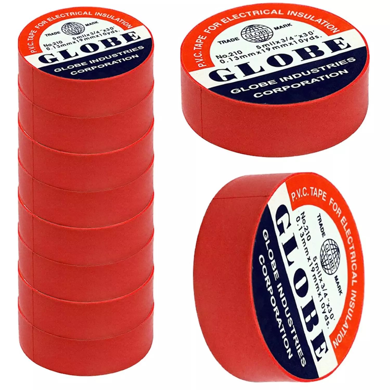 Globe Marka Kırmızı 0.13Mmx19Mmx10Yrd İzole Elektrik Bandı 10 Lu Paket