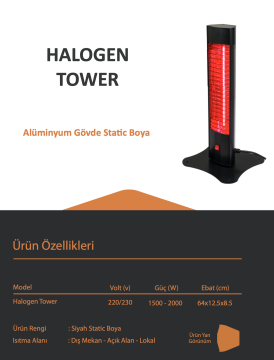 Ardonat 3000W Dikili Tipi Dış Mekan Kafe Restoran Isıtıcı Devrilme Emniyetli Halogen Black