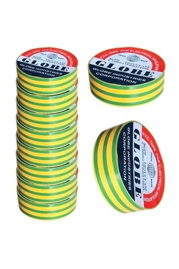 Globe Marka Sarı - Yeşil Topraklama 0.13Mmx19Mmx10Yrd İzole Elektrik Bandı 10 Lu Paket