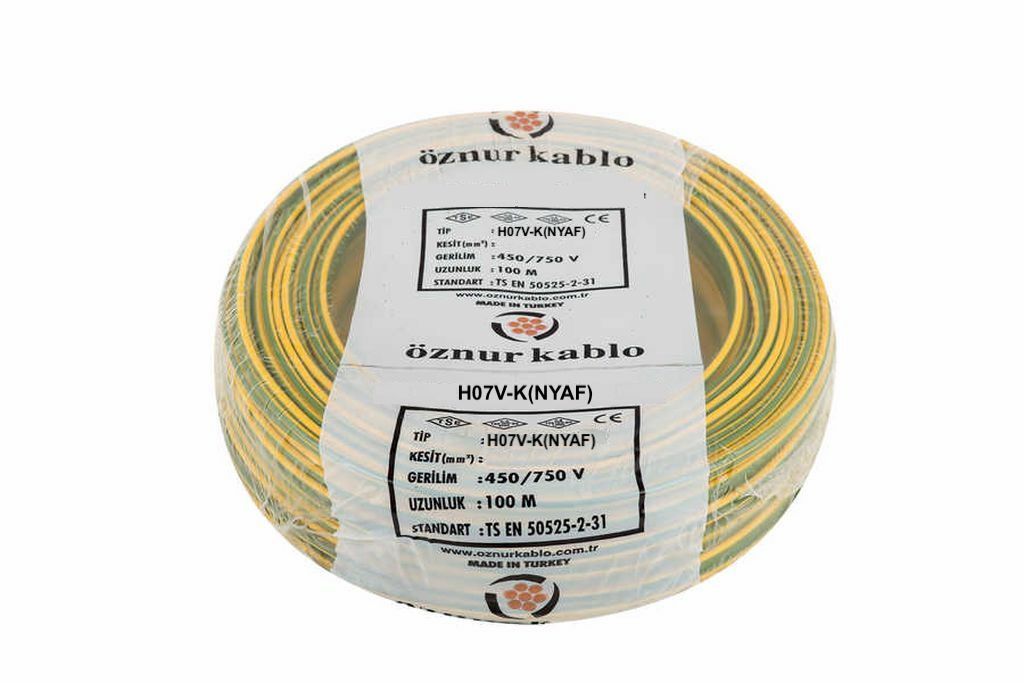 Öznur Kablo 10 mm Nyaf Çok Telli Bakır Elektrik Kablosu Sarı Yeşil 100 Metre