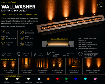 Sıva Altı Wallwasher Duvar Aydınlatma 100Cm 36 Ledli Volvoşır Aydınlatma