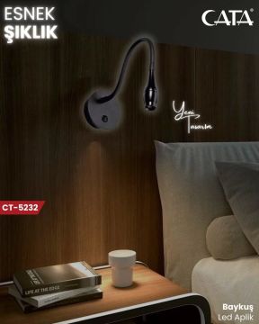 Cata Baykuş Ledli Duvar Yatak Başı Aplik Armatür Siyah Kasa ct-5232