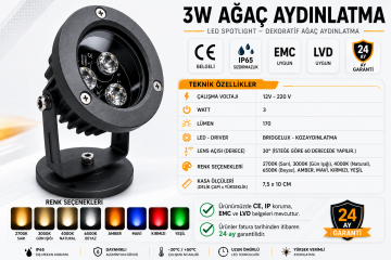 Led Ağaç Bahçe ve Peyzaj Aydınlatma Armatürü 3 Watt