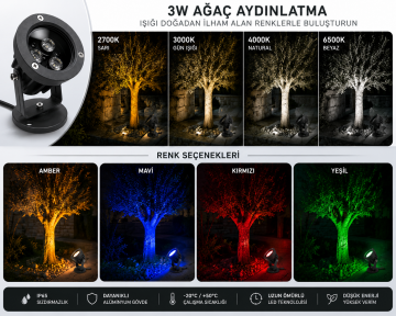 Led Ağaç Bahçe ve Peyzaj Aydınlatma Armatürü 3 Watt