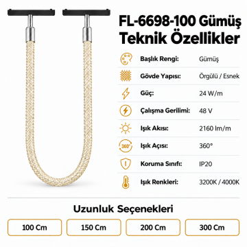 Forlife Klasik FL-6698-100 Gümüş Örgülü Hortum Magnet Ray Aydınlatma
