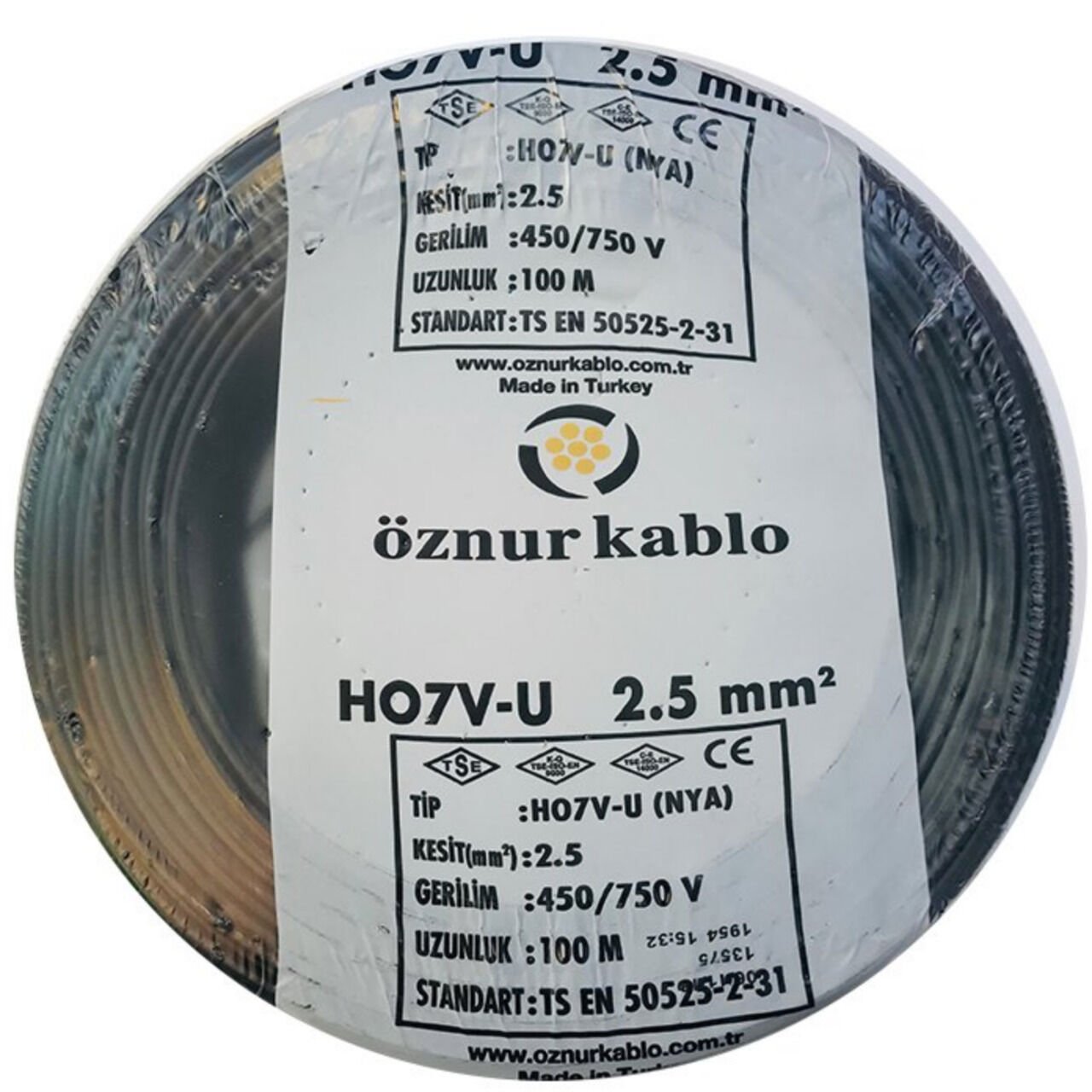 Öznur Kablo 2,5 mm Nya Tek Damarlı Yanmaz Bakır Elektrik Kablosu Siyah 100 Metre
