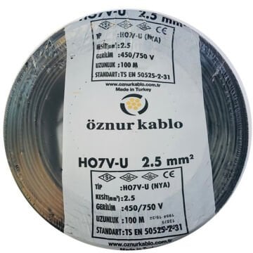 Öznur Kablo 2,5 mm Nya Tek Damarlı Yanmaz Bakır Elektrik Kablosu Siyah 100 Metre