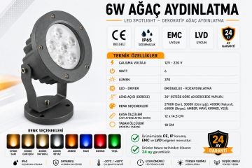 Led Ağaç Bahçe ve Peyzaj Aydınlatma Armatürü 6 Watt YEŞİL - IP67 Su Korumalı - Kazıksız - 12 Volt