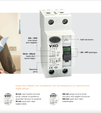 Viko Toptan 4x100A 300mA AC Tipi 4 Kutuplu Yangın Koruma Rölesi 30'lu Paket VTR4-100300