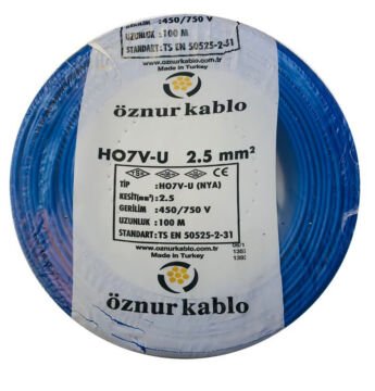 Öznur Kablo 2,5 mm Nya Tek Damarlı Yanmaz Bakır Elektrik Kablosu Mavi 100 Metre