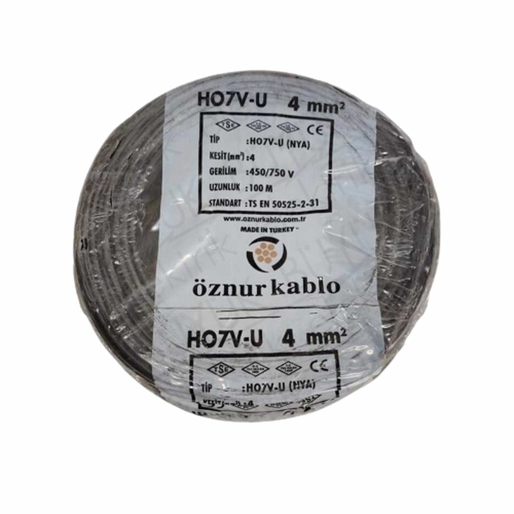 Öznur Kablo 4 mm Nya Tek Damarlı Yanmaz Bakır Elektrik Kablosu Siyah 100 Metre